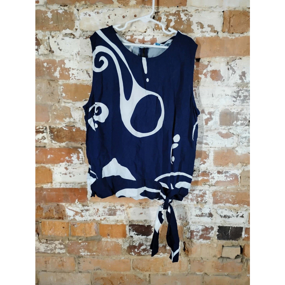 Escapada Living Sleeveless Top Shirt Blouse Size M Asymmetrical Faux Wrap Front